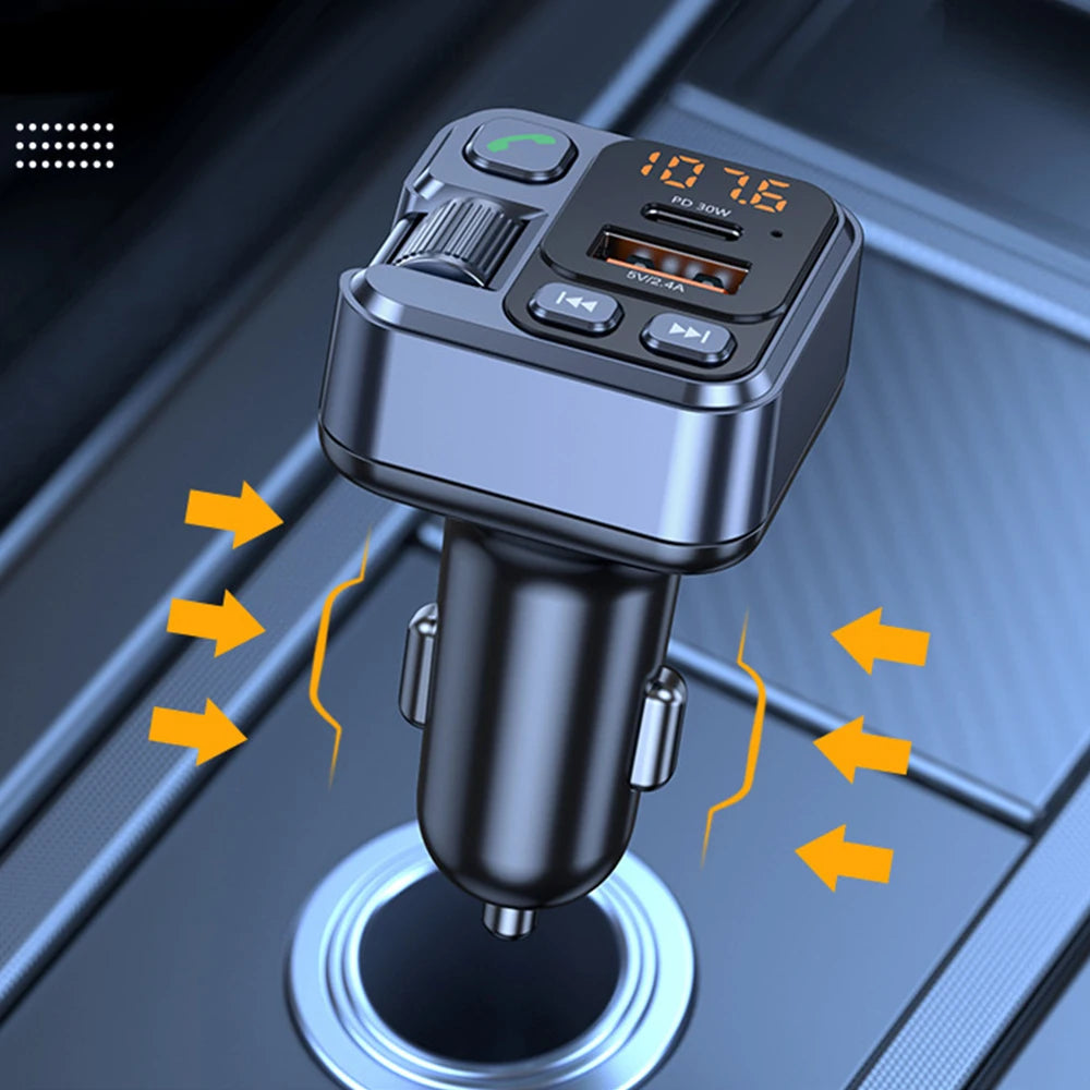 All-in-One Car Bluetooth Adapter - PD20W Fast Charger, USB U Disk Reader, Digital Display & FM Transmitter for Phones
