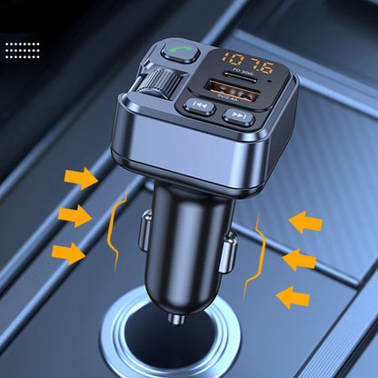 All-in-One Car Bluetooth Adapter - PD20W Fast Charger, USB U Disk Reader, Digital Display & FM Transmitter for Phones