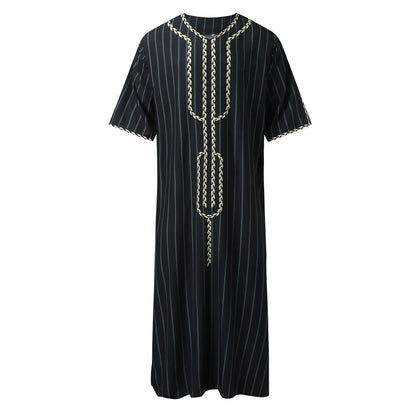 Men's Summer Islamic Robe 2026 Loose Moroccan Kaftan 3D Digital Print Middle East Traditional Muslim Thobe for Cultural Events