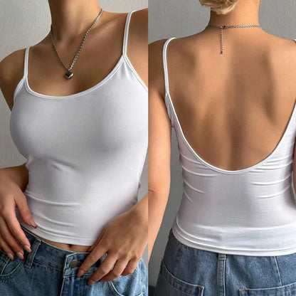 Women's Sexy  Backless Cami Crop Top Summer Solid Color Casual Sleeveless Top Streetwear Y2K Clothes Female Basic Top