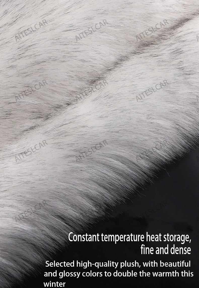 For Tesla Plush Rabbit Fur Car Seat Cushion Winter Warmth Thickened Wool One Piece Square Cushion for Main Driver or Co-pilot