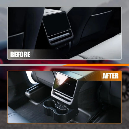 3-In-1 Design Rear Seat Cup Holder Organizer For Tesla Model Y Juniper 2025+ & Model 3 Highland 2024+ Retractable and Foldable