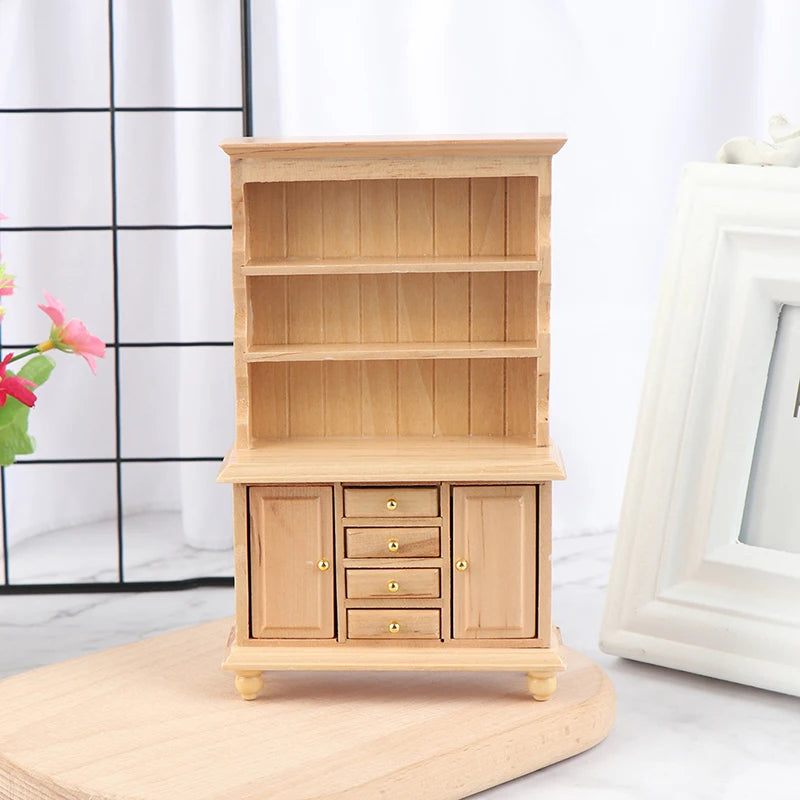 1Pcs Dollhouse Miniature furniture Bookcase Display Shelf Modern Style Wood Bookcase Doll House Toys