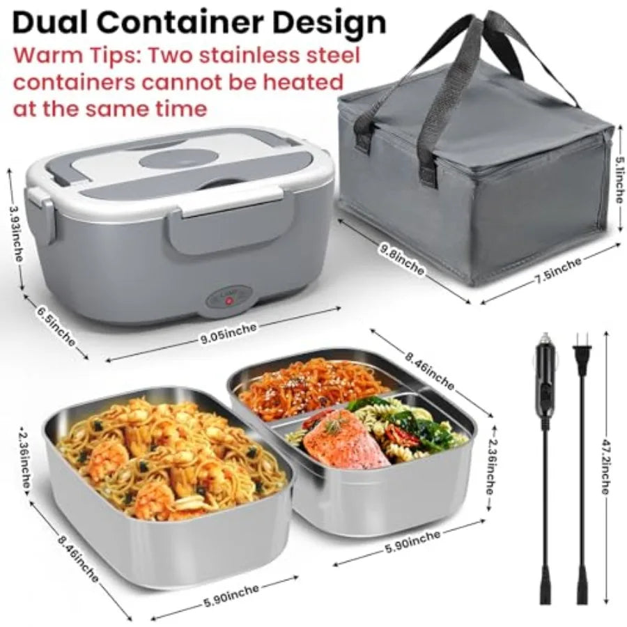 Portable Electric Heated Lunch Warmer Box for Work Stainless Steel Bento Box Adult Plug In Food Heater for Car 12V 24V 110V Sel