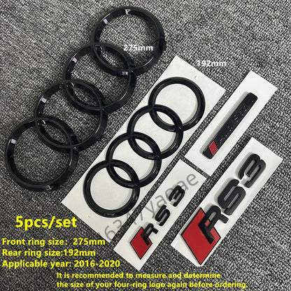 6/5Pcs 4Ring ABS Car Hood Front Grill Rear Trunk Emblem Stickers For Audi A3 A4 A5 A6 A7 Q2 Q3 Q5 Q8 S3 S4 S5 S6 RS3 RS4 RS5 RS6
