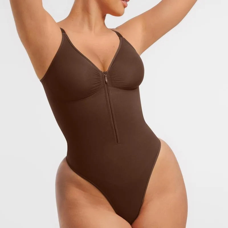European and American Sexy High Elastic Zipper Tight V-neck Suspender Waist Thin Body Sculpting Onesie Women
