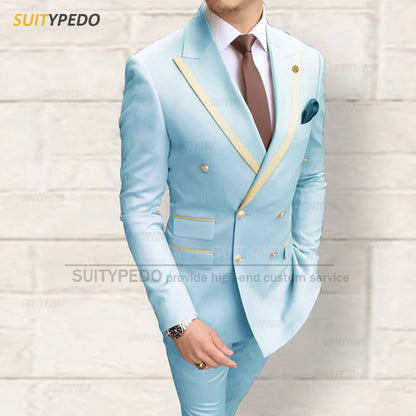 Fashion Men Red Suit Sets Wedding Party Custom Groomsman Elegant Outfits Birthday Banquet Male Stylish Blazer Pants 2 Pieces
