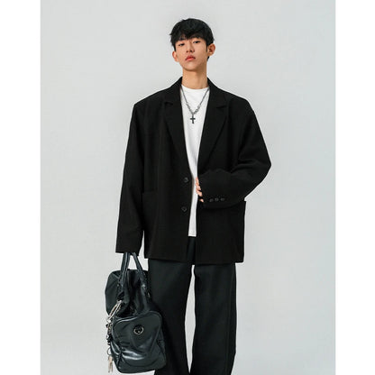 Mens Oversized Blazer Jacket Korean Streetwear Loose Fit Casual Suit Coat City Boy Spliced Outerwear Y2K Baggy Clothes K-Fashion