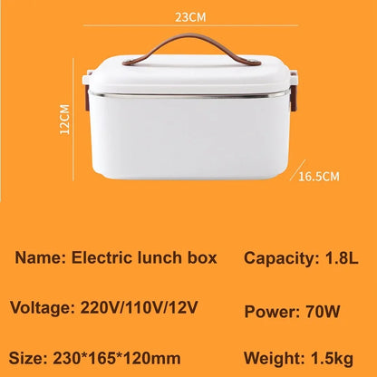 220V 110V 12V 1.8L Outdoor Electric Lunch Box Car Portable Stainless Steel Heating Box Thermal Insulation Water-Free Lunch Box