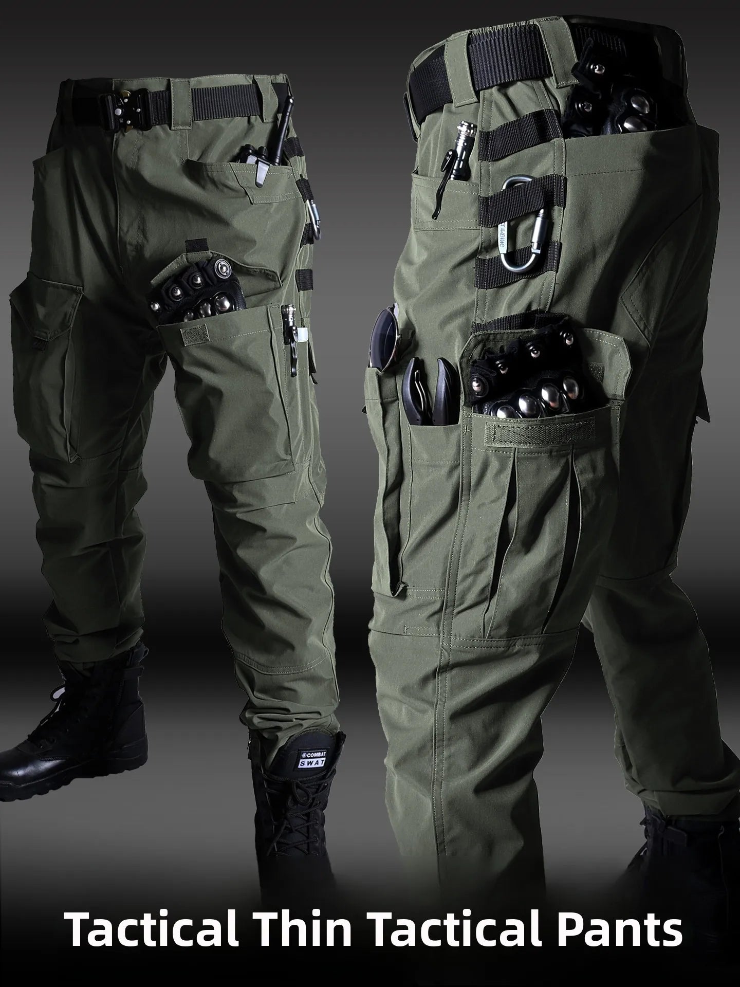 Black American Style Outdoor Training Pants Quick Dry Tactical Multi Pocket Men's Waterproof Wear Resistant Cargo Pants