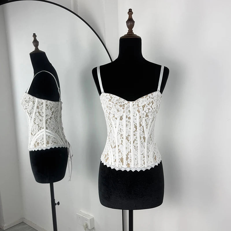 Typhaland Sexy Slim Lace Vest Tops Women's Fishbone Slim Sleeveless Tanks Lace Up Summer Sleeveless Party Tanks Top 2026 New