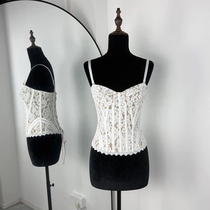 Typhaland Sexy Slim Lace Vest Tops Women's Fishbone Slim Sleeveless Tanks Lace Up Summer Sleeveless Party Tanks Top 2026 New