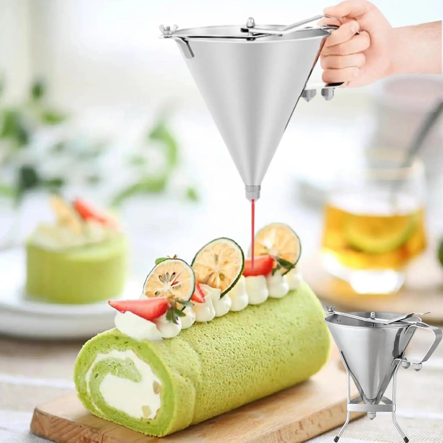 Stainless Steel Funnel Balls Tools with Handle Octopus Making Funnel Dispenser for Desserts Making Cake Decorating Crepes Baking