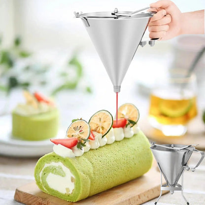 Stainless Steel Funnel Balls Tools with Handle Octopus Making Funnel Dispenser for Desserts Making Cake Decorating Crepes Baking