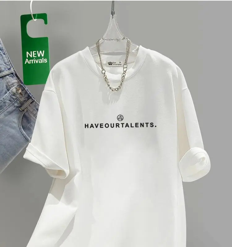 Women's Clothing Cotton T-shirt Spring/Summer Small Letters Short Sleeve Casual Tees Lady Versatile O-neck Basic Large Size Tops