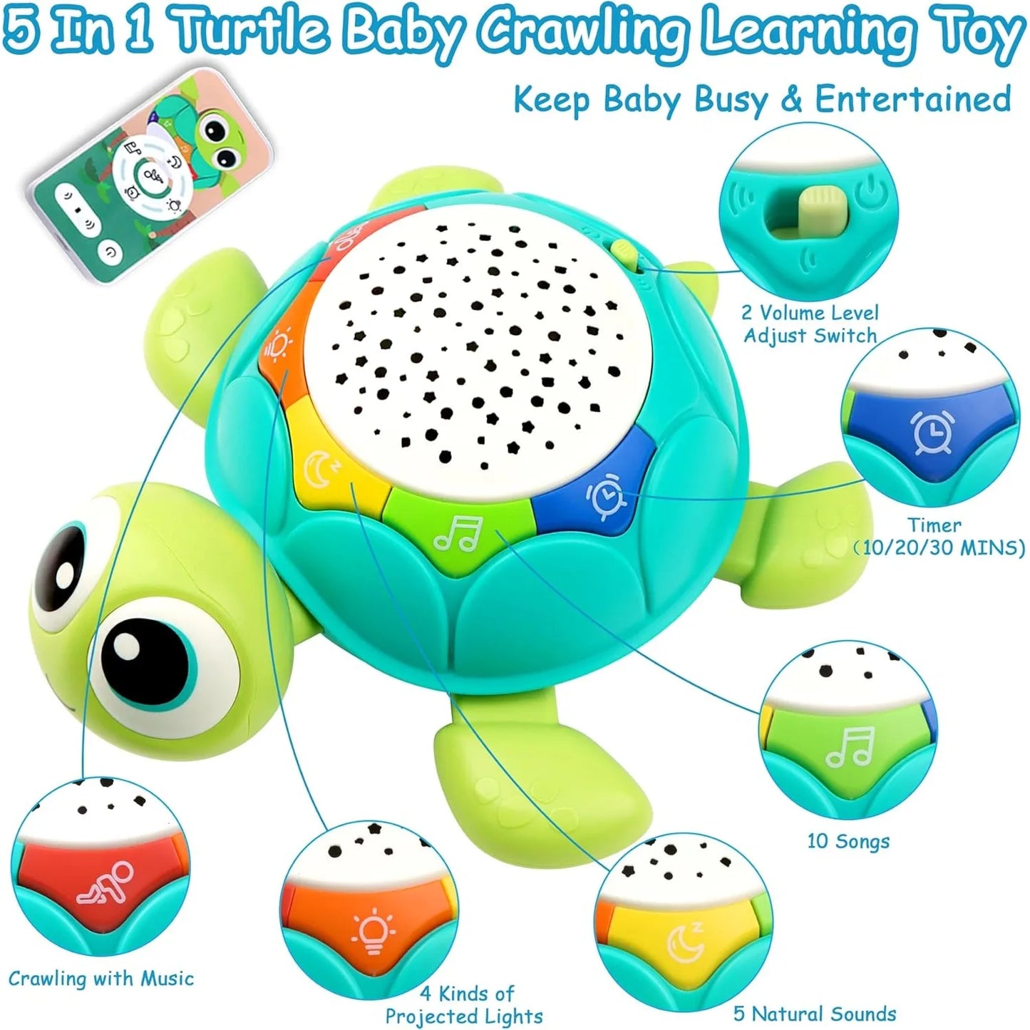 Musical Turtle Baby Toys Infant Light-up Projector Musical Tummy Time Toy Baby Crawling Toys Birthday Christmas Gift for Kids