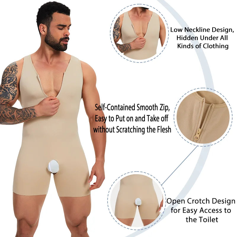Men's Compression Bodysuit Sleeveless Full Body Shaper Seamless Open Crotch Underwear Slimming Para Hombres Shapewear Bodysuit