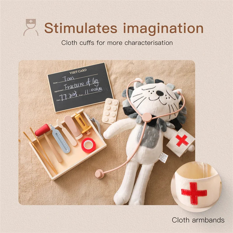 Baby Doctor Simulation Toy Set Silicone/Wooden Medical Simulation Toys Baby Educational Games For Intelligence Children's Gifts