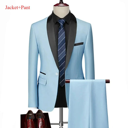 Men's Lapel Black Suit Set Coat Vest Trousers / Business Groomsmen Groom Wedding Dress Fprmal Blazer Pants