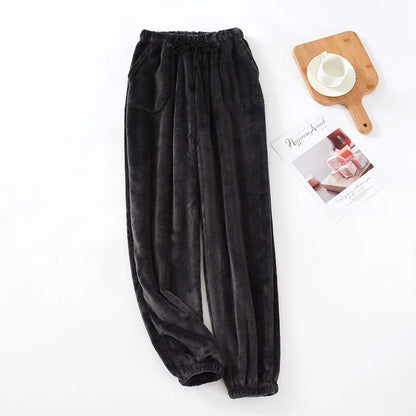 Mens Winter Fleece Lined Sleep Pants Warm Thickened Flannel Lounge Pants Elastic Cuff Homewear