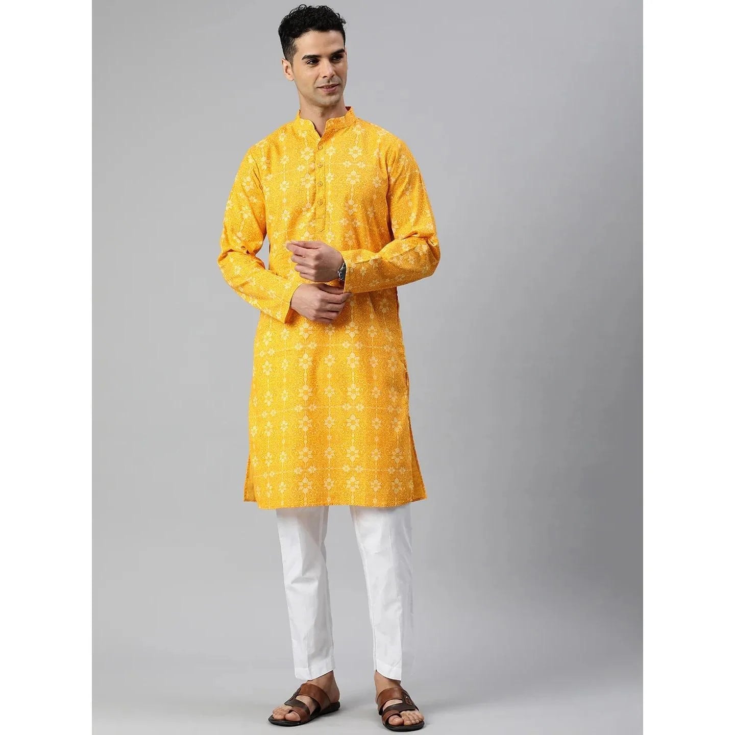 Kurta Vardha Regular Fit Mandarin Collar Long Suitable All Occasions Such Wedding Hari Raya Aidilfitri Gebetskleidung Mann