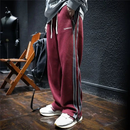 Sweatpants for Men Cotton Trousers Man Sports Pants Autumn and Winter Striped Goth Straight Harajuku Retro Needle Track Big Size