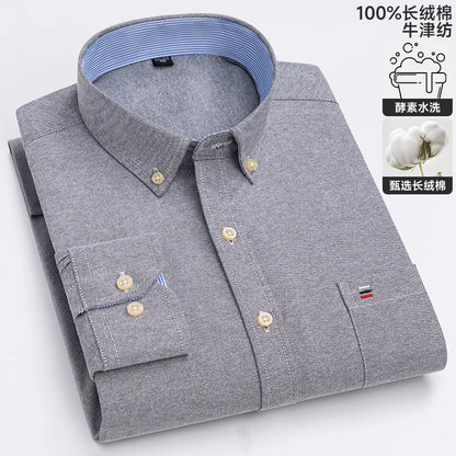 100% cotton men's long-sleeved shirt, casual plaid cotton shirt for young and middle-aged people, large size, authentic shirt