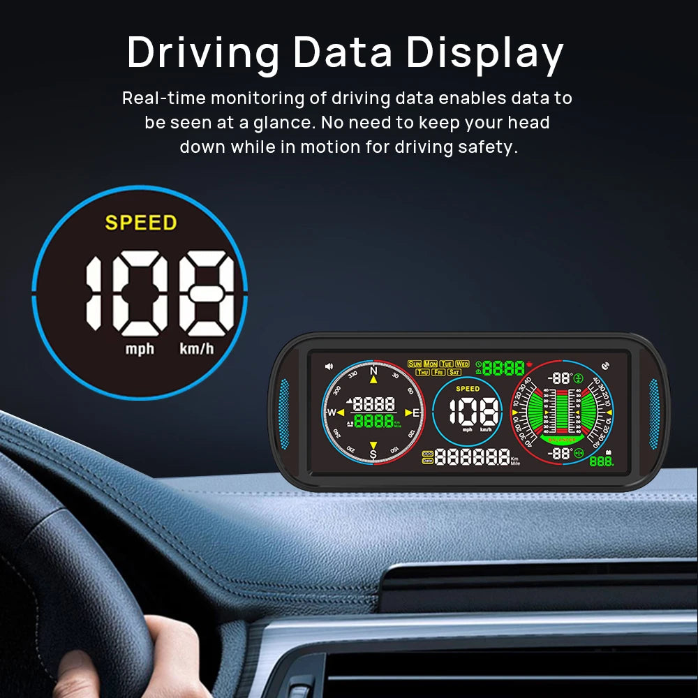 KWHUD Inclinometer 4X4 Off Road LCD Screen HUD Display Car Speedometer Digital GPS Odometer Tilt Pitch Angle Slope Meter Gadgets