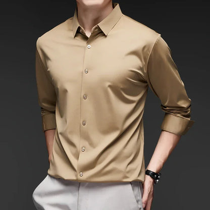 Premium Men's Ultra-Stretch Slim-fit Shirt - High-Quality Silky Business Formal Long-Sleeve Shirt for Social and Casual Wear