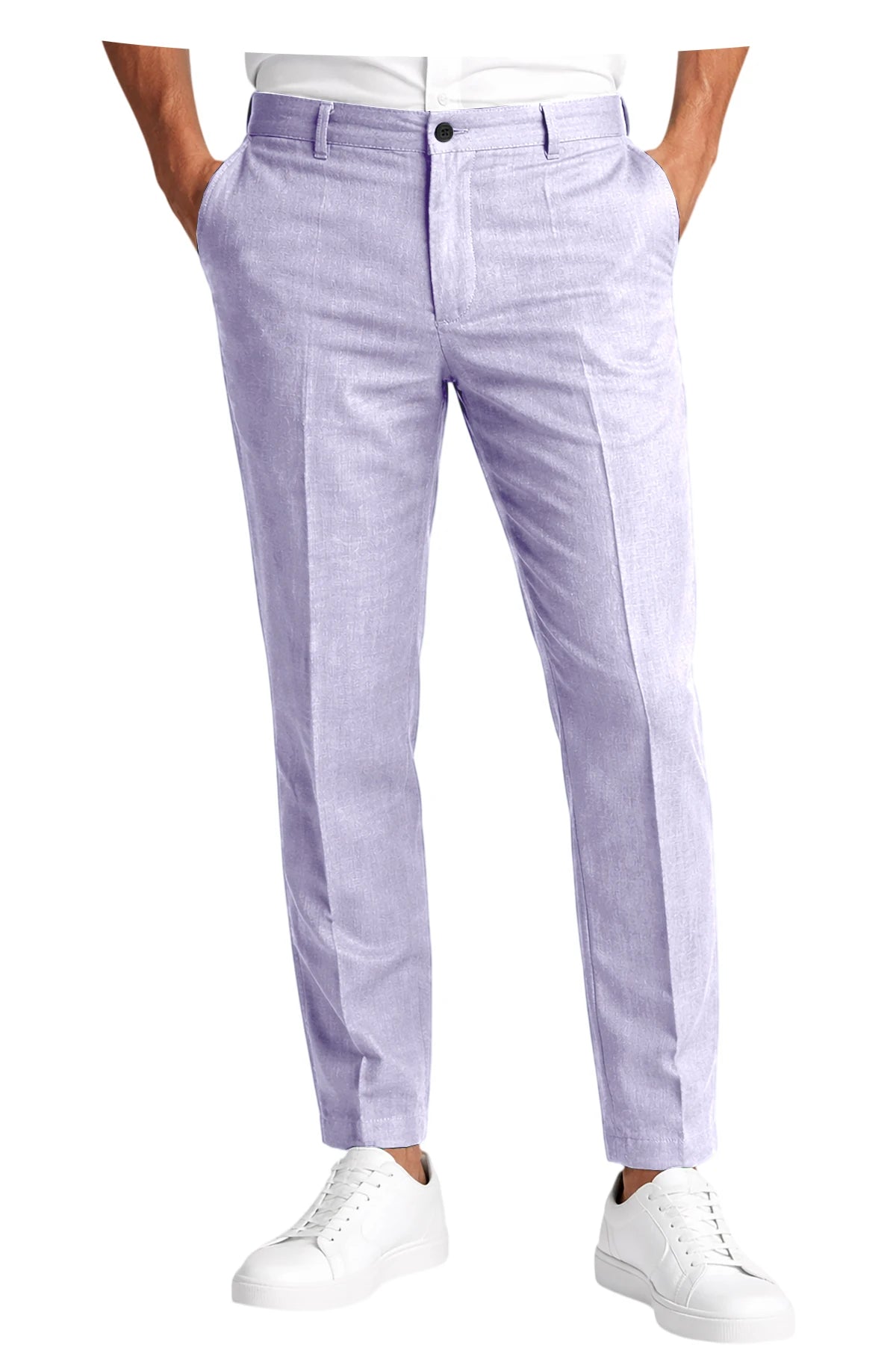 Men's Linen Cropped Pants Slim Fit 9 Points Ankle Dress Pants Business Casual High Waist Suit Trousers Breathable Office Summer