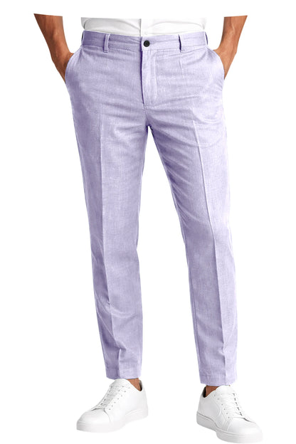 Men's Linen Cropped Pants Slim Fit 9 Points Ankle Dress Pants Business Casual High Waist Suit Trousers Breathable Office Summer
