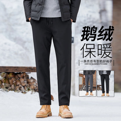 90% Goose Down Warm Pants Hot Sale 2025 Men Winter Thick Straight Trousers High Elastic Waist Down Thermal Pants