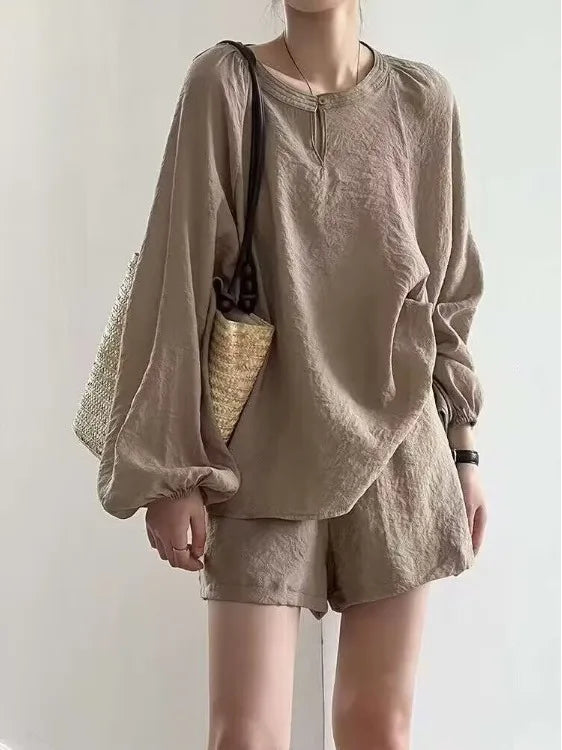 Casual Modal Loose Women's Summer Sun Protection irt And orts Two-Piece Set Faionable Versatile Cotton round Ne Top
