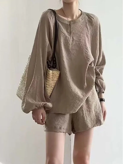 Casual Modal Loose Women's Summer Sun Protection irt And orts Two-Piece Set Faionable Versatile Cotton round Ne Top