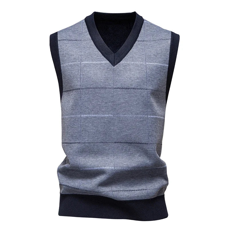 Men's V-Neck Knitted Sweater Diamond Grid Twisted Flower Casual Fashion Versatile Knit Top Autumn Winter