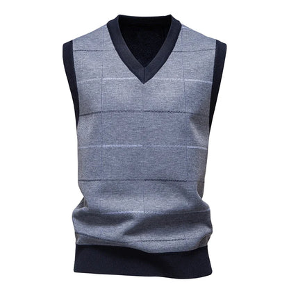 Men's V-Neck Knitted Sweater Diamond Grid Twisted Flower Casual Fashion Versatile Knit Top Autumn Winter