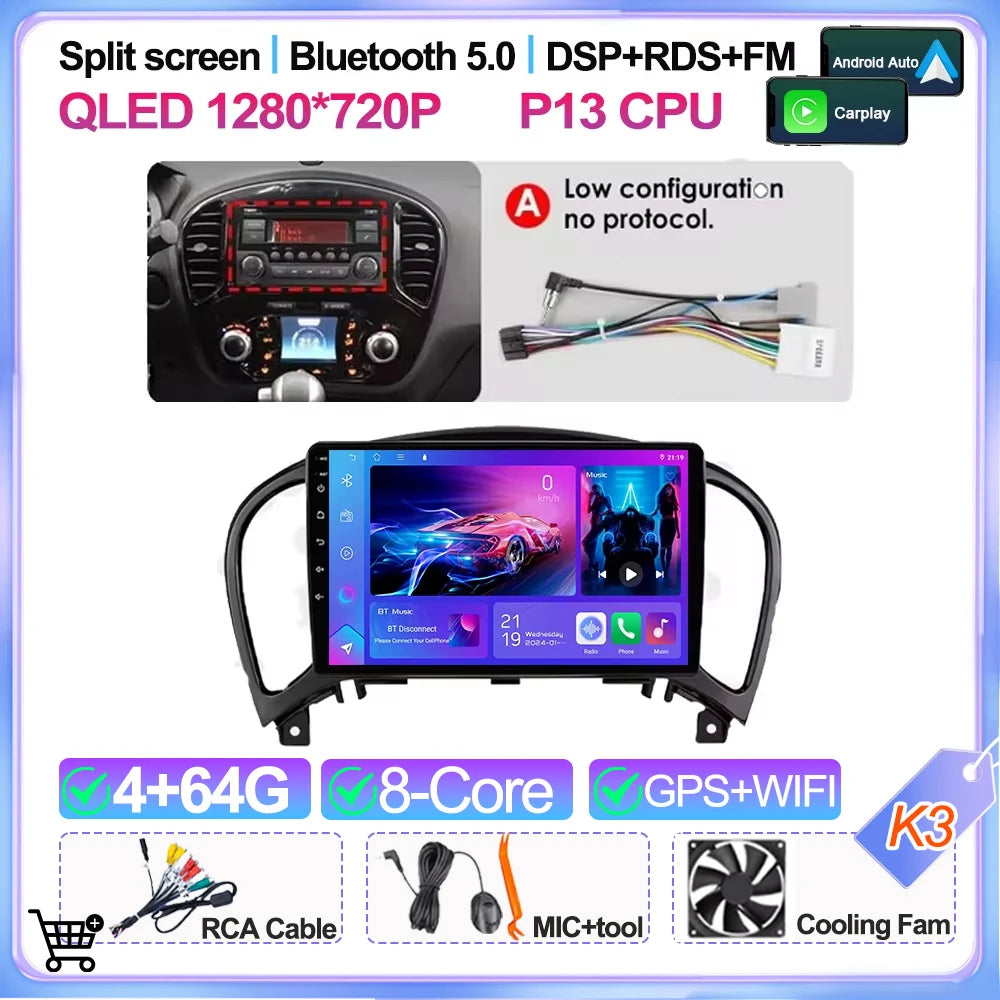 For Nissan Juke Yf15 2010 2011 2012 2013 2014 Carplay Auto 5g+wifi Gps Car Radio Navigation Multimedia Video Player Stereo Bt