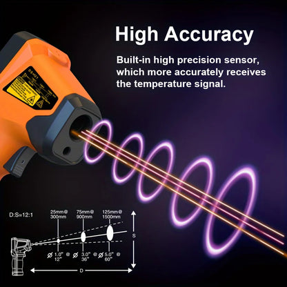 NJTY T600T600A Laser Temperature Gun Infrared Thermometer Sensor Handheld Non-contact IR LCD Industrial Pyrometer Digital 600 °C