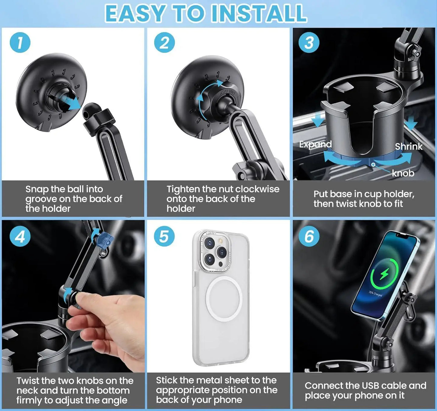 New Car Phone Holder Multifunctional Car Cup Holder Suction Mobile Phone Navigation Holder Magnetic Wireless Charger