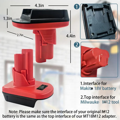 DM20M12 MT18M12 Adapter for Milwaukee/DeWalt/Makita 18V/20V Lithium Batteries Converting To for Milwaukee M12 12V Battery Tools