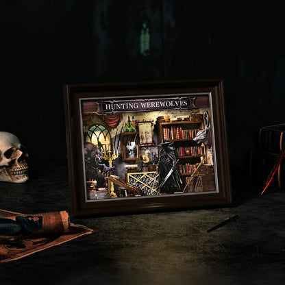 Book Nook Kit Werewolf Hunter DIY 3D Wooden Puzzle Dollhouse Photo Frame Ornament Model Bookend Building Home Decoration