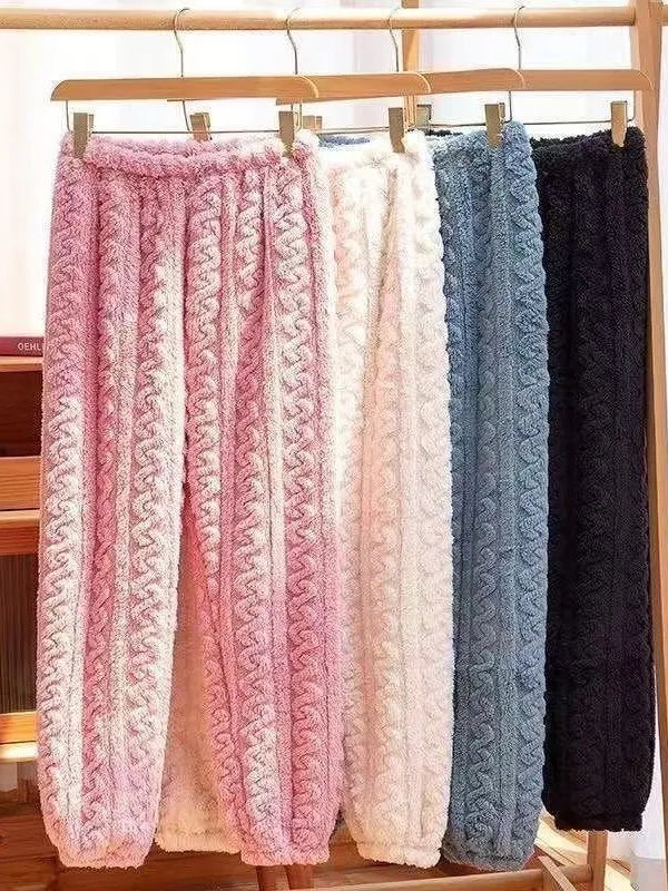 Women's Fleece Lined Flannel Pajama Pants Thick Home Clothes Autumn Winter Warm Fairy Style plus Size Comfortable Long Pants
