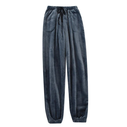 Mens Winter Fleece Lined Sleep Pants Warm Thickened Flannel Lounge Pants Elastic Cuff Homewear