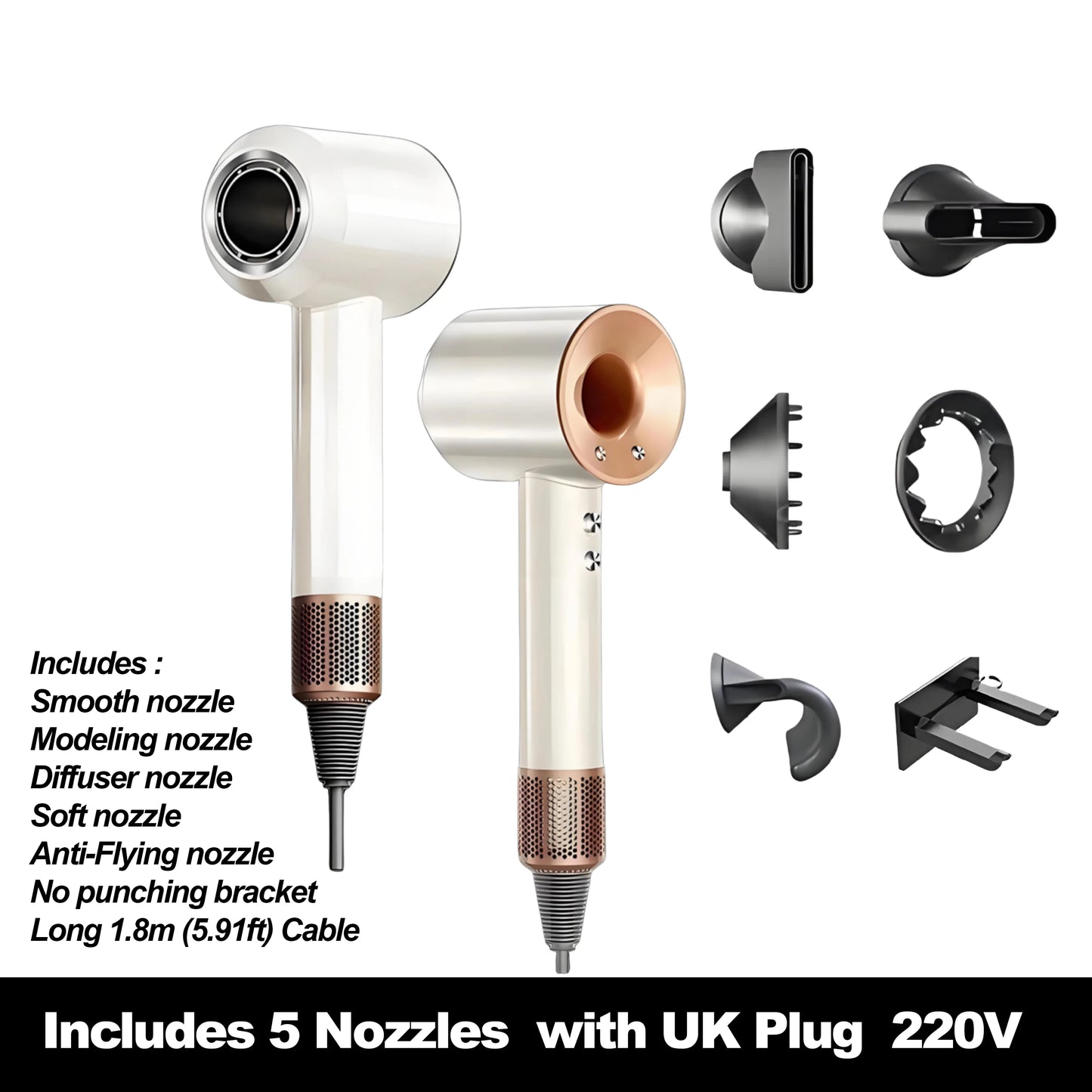 High-Speed Hair Dryer with 10M Negative Ions, Collagen, Intelligent Constant Temperature & Multi-Settings