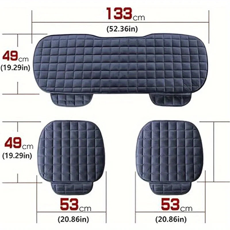 Rear Car Seat Covers Flocking Cloth Car Cushion Non Slide Checkered Winter Keep Warm Mat Pad Universal Fit Truck SUV Van