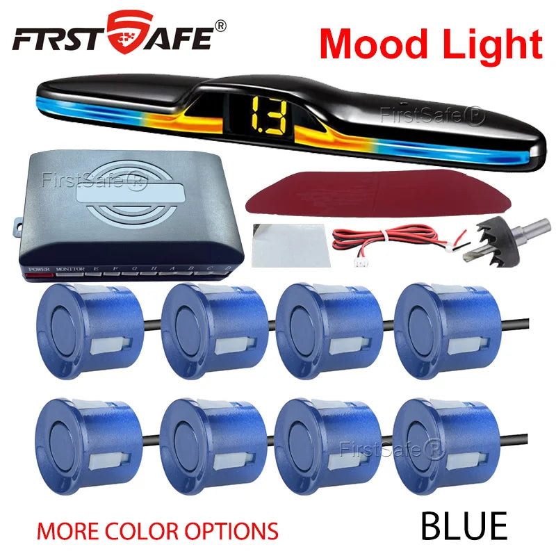 FirstSafe Factory Front and Rear Parking Sensor Kit Mood Light Display System Backup Monitor Detector Assistant 6 8 Radar Sensor