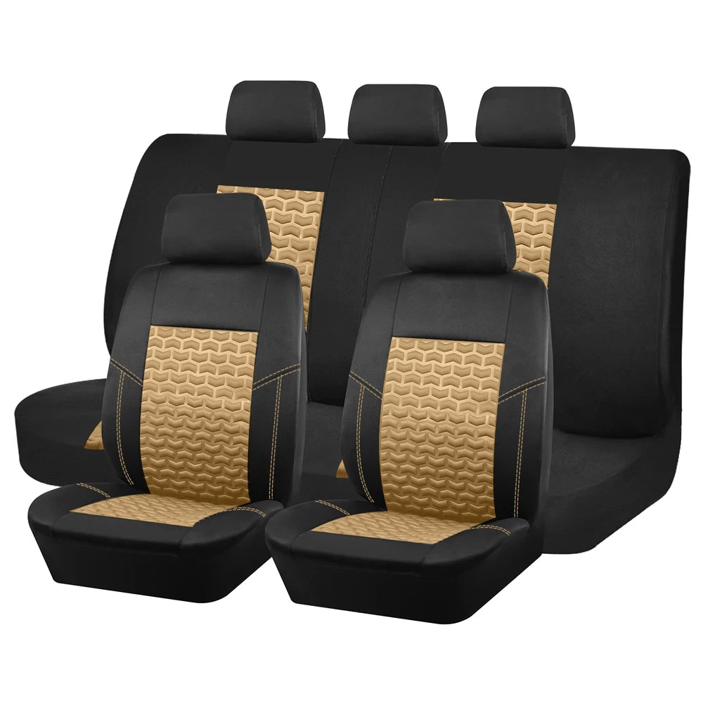 AUTO PLUS Car Seat Covers Tire Texture Press Breathable Fabric Seat Covers for Car 3 Zipper for Rear Seat Backrest