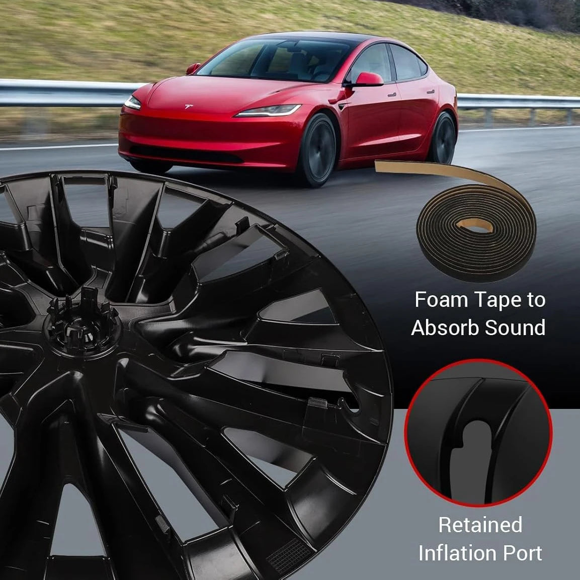 4PCS HubCap for Tesla Model 3 2023 2024 18 Inch Performance Replacement Wheel Cap Automobile Full Rim Cover Accessories