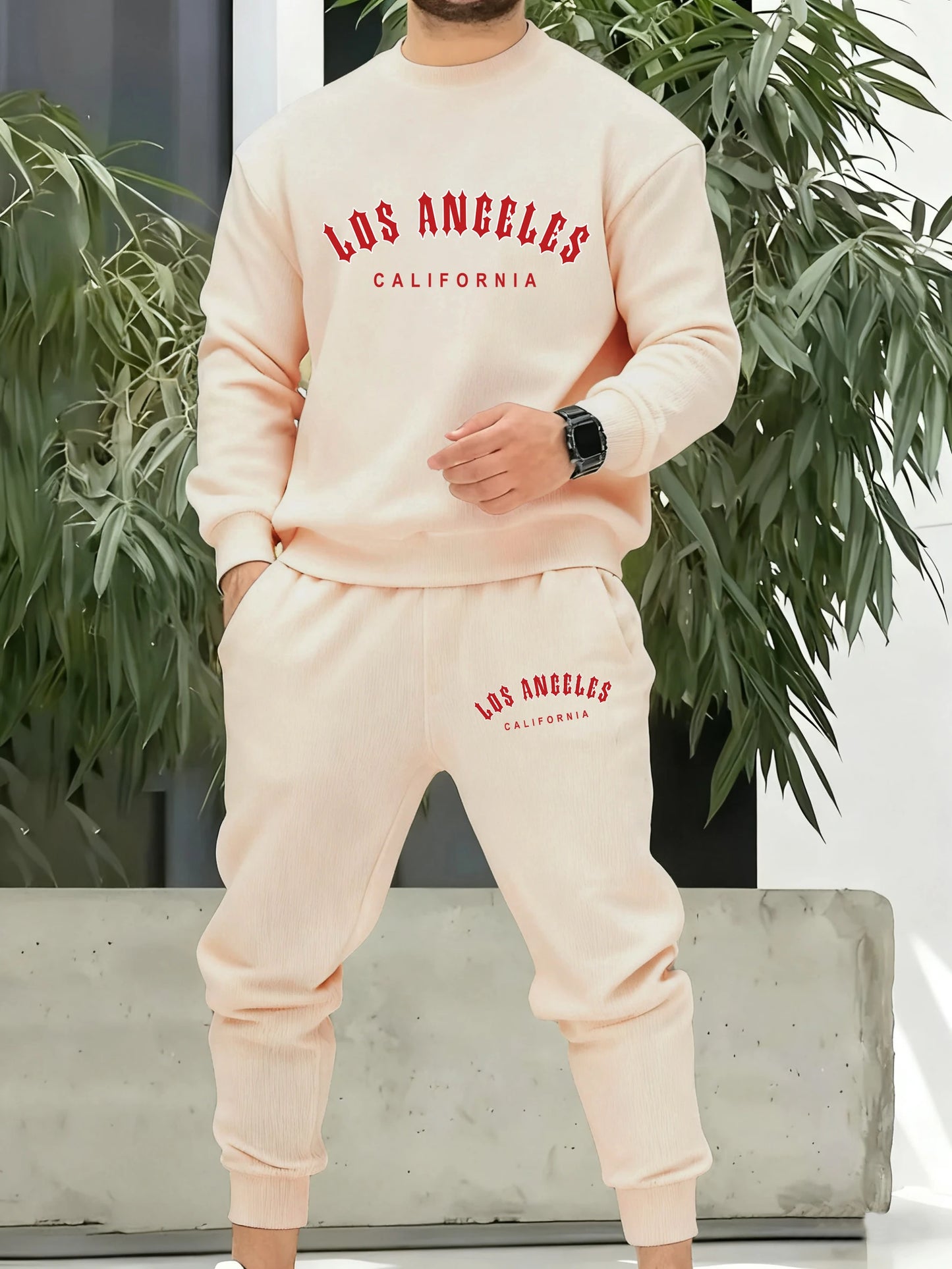 Los Angeles California Red Artword Tracksuit Man Fashion Simple Pants All-Match Casual Sportset Fleece Loose Basics Clothing