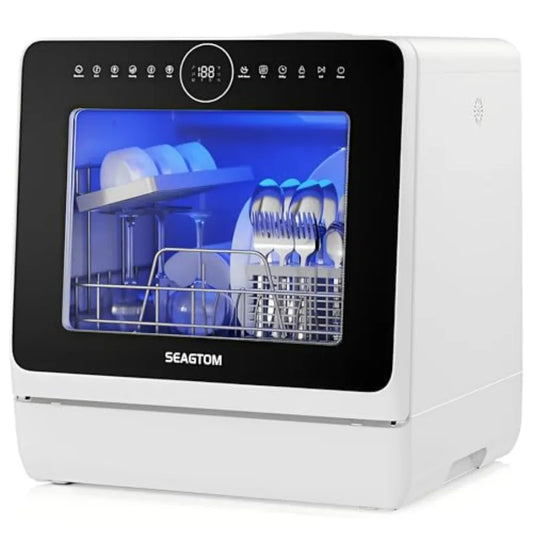 Portable Dishwashers for Camping and Home with 5l Water Tank, Hose, LED Light, 10 Wash Programs, Baby Care Mode, Dual Water Sup